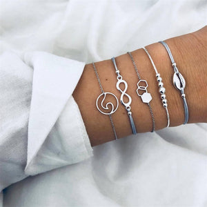 NEWBUY 6Pcs/Set Natural Beads Bracelet Boho Style Gold Heart Turtle Life Tree 8 Infinity Charm Bracelets For Women Girl