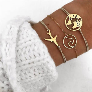 NEWBUY 6Pcs/Set Natural Beads Bracelet Boho Style Gold Heart Turtle Life Tree 8 Infinity Charm Bracelets For Women Girl