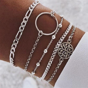 NEWBUY 6Pcs/Set Natural Beads Bracelet Boho Style Gold Heart Turtle Life Tree 8 Infinity Charm Bracelets For Women Girl