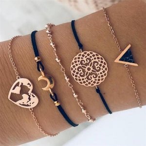 NEWBUY 6Pcs/Set Natural Beads Bracelet Boho Style Gold Heart Turtle Life Tree 8 Infinity Charm Bracelets For Women Girl