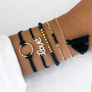 NEWBUY 6Pcs/Set Natural Beads Bracelet Boho Style Gold Heart Turtle Life Tree 8 Infinity Charm Bracelets For Women Girl