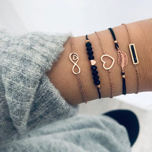 Load image into Gallery viewer, WUKALO 4 Pcs/ Set Gold Color Chain Bracelets Set for Woman Gold Color Heart Leaf Infinity Charm Wedding Bracelets Bangles