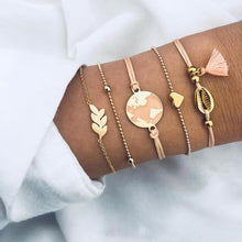 Load image into Gallery viewer, WUKALO 4 Pcs/ Set Gold Color Chain Bracelets Set for Woman Gold Color Heart Leaf Infinity Charm Wedding Bracelets Bangles
