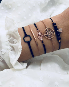 WUKALO 4 Pcs/ Set Gold Color Chain Bracelets Set for Woman Gold Color Heart Leaf Infinity Charm Wedding Bracelets Bangles