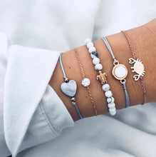 Load image into Gallery viewer, WUKALO 4 Pcs/ Set Gold Color Chain Bracelets Set for Woman Gold Color Heart Leaf Infinity Charm Wedding Bracelets Bangles