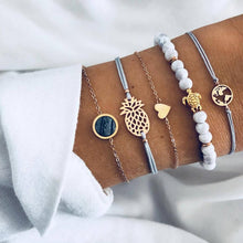 Load image into Gallery viewer, WUKALO 4 Pcs/ Set Gold Color Chain Bracelets Set for Woman Gold Color Heart Leaf Infinity Charm Wedding Bracelets Bangles