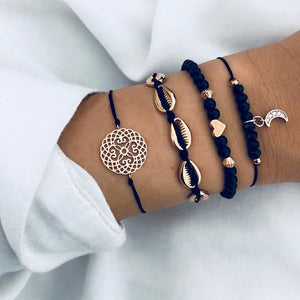 WUKALO 4 Pcs/ Set Gold Color Chain Bracelets Set for Woman Gold Color Heart Leaf Infinity Charm Wedding Bracelets Bangles