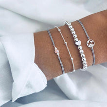 Load image into Gallery viewer, WUKALO 4 Pcs/ Set Gold Color Chain Bracelets Set for Woman Gold Color Heart Leaf Infinity Charm Wedding Bracelets Bangles