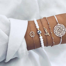 Load image into Gallery viewer, WUKALO 4 Pcs/ Set Gold Color Chain Bracelets Set for Woman Gold Color Heart Leaf Infinity Charm Wedding Bracelets Bangles