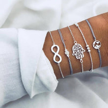 Load image into Gallery viewer, WUKALO 4 Pcs/ Set Gold Color Chain Bracelets Set for Woman Gold Color Heart Leaf Infinity Charm Wedding Bracelets Bangles