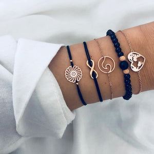 WUKALO 4 Pcs/ Set Gold Color Chain Bracelets Set for Woman Gold Color Heart Leaf Infinity Charm Wedding Bracelets Bangles