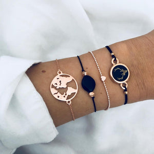 WUKALO 4 Pcs/ Set Gold Color Chain Bracelets Set for Woman Gold Color Heart Leaf Infinity Charm Wedding Bracelets Bangles