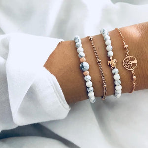 WUKALO 4 Pcs/ Set Gold Color Chain Bracelets Set for Woman Gold Color Heart Leaf Infinity Charm Wedding Bracelets Bangles