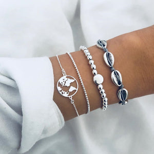 WUKALO 4 Pcs/ Set Gold Color Chain Bracelets Set for Woman Gold Color Heart Leaf Infinity Charm Wedding Bracelets Bangles