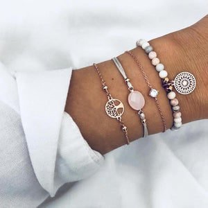 WUKALO 4 Pcs/ Set Gold Color Chain Bracelets Set for Woman Gold Color Heart Leaf Infinity Charm Wedding Bracelets Bangles