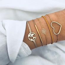 Load image into Gallery viewer, WUKALO 4 Pcs/ Set Gold Color Chain Bracelets Set for Woman Gold Color Heart Leaf Infinity Charm Wedding Bracelets Bangles