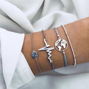 WUKALO 4 Pcs/ Set Gold Color Chain Bracelets Set for Woman Gold Color Heart Leaf Infinity Charm Wedding Bracelets Bangles